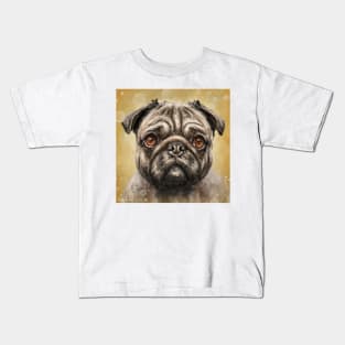 Contemporary Painting of a Pug with its Gorgeous Orange Eyes and Expression on Orange Background Kids T-Shirt